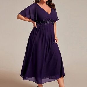 Ever Pretty Deep Purple Midi Dress